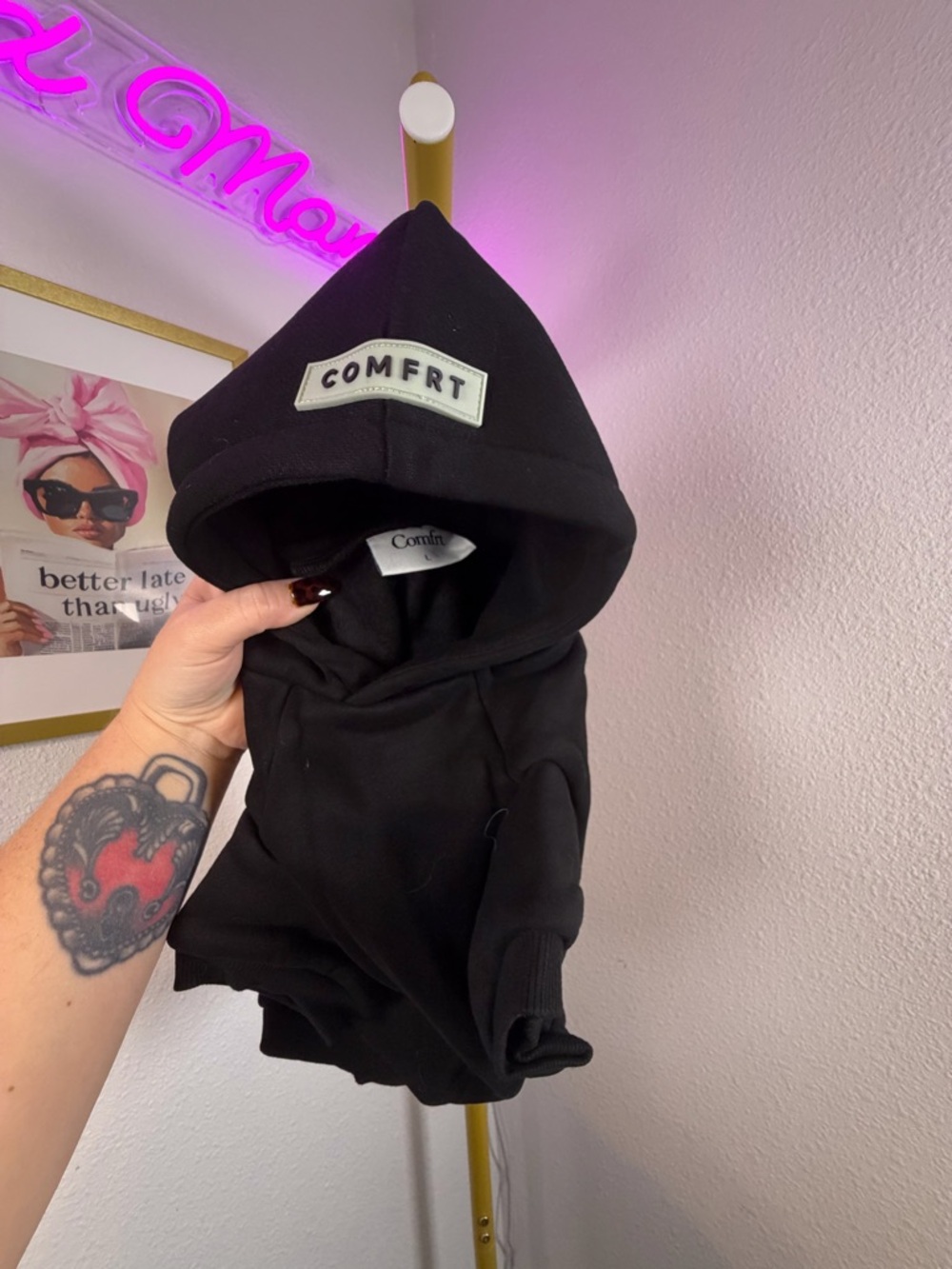 Comfrt Paw Hoodie Black Oversized Pullover Logo Hood Cozy Sweatshirt L